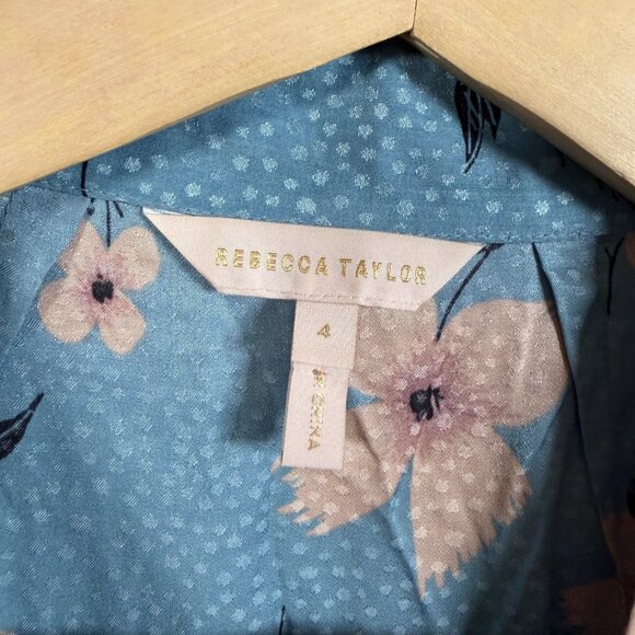 Rebecca Taylor Daniella Silk Blend Dress Size 4 Blue Floral V-Neck Feminine - Picture 3 of 10